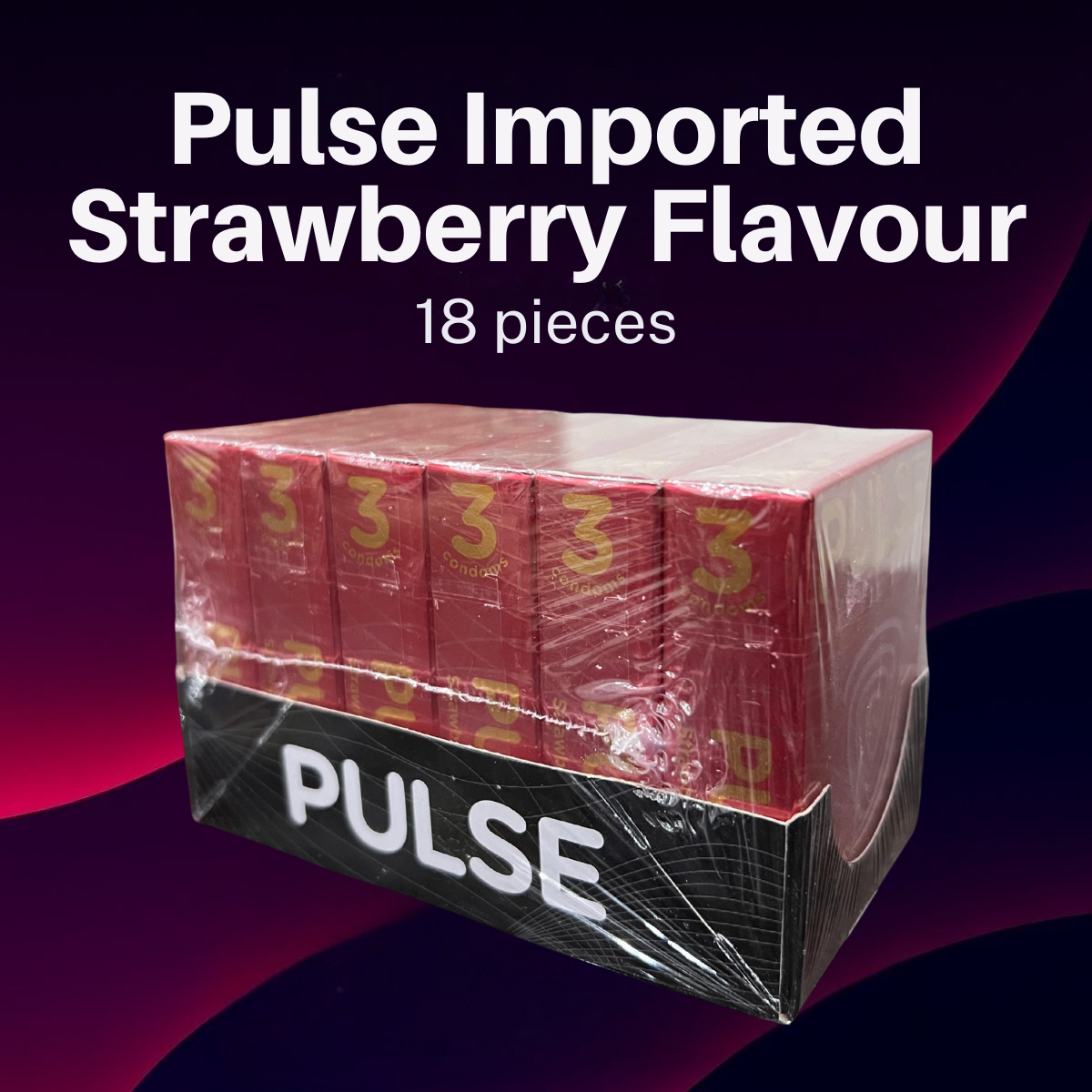 Pulse Imported Strawberry Flavoured Condoms – 18-Pack | Fruity & Fun