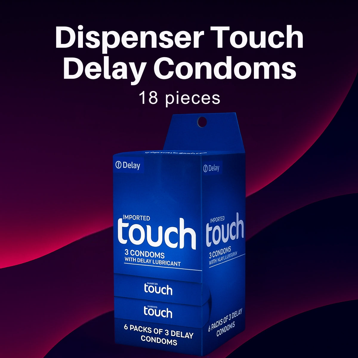 Touch Delay Condoms – 18-Pack with Dispenser Box for Extended Pleasure & Timing Control