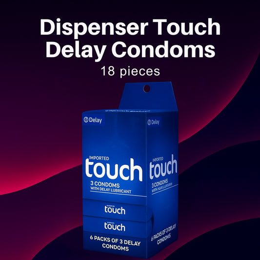 Touch Delay Condoms – 18-Pack with Dispenser Box for Extended Pleasure & Timing Control